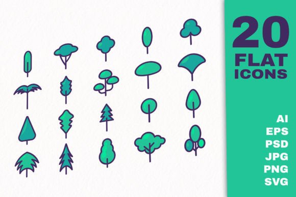 20 Green Tree Icons for Graphics and Digital Projects