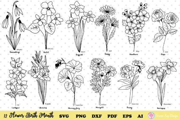 Birth Month Flower Svg for Print Templates and Graphics