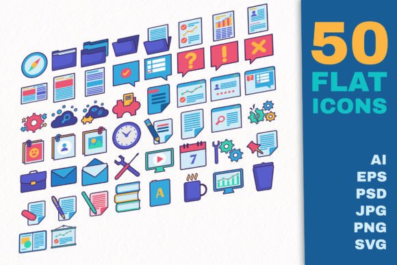 Business Documents Flat Outline Icons for Graphics and Icons