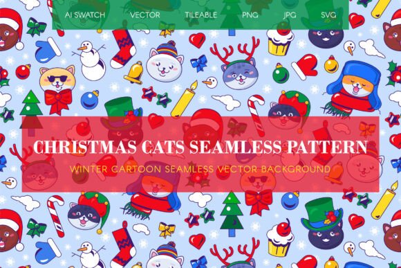 Christmas Cats Seamless Pattern for Graphics and Patterns