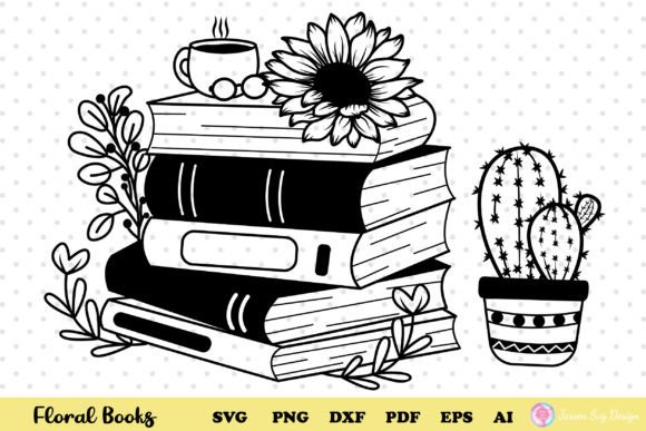 Floral Books Svg for Print Templates and Graphics