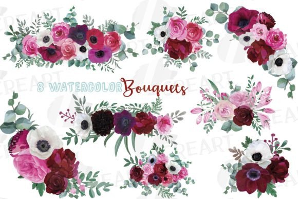 Floral Bouquets Wedding Clip Art Set for Graphics & Print Templates