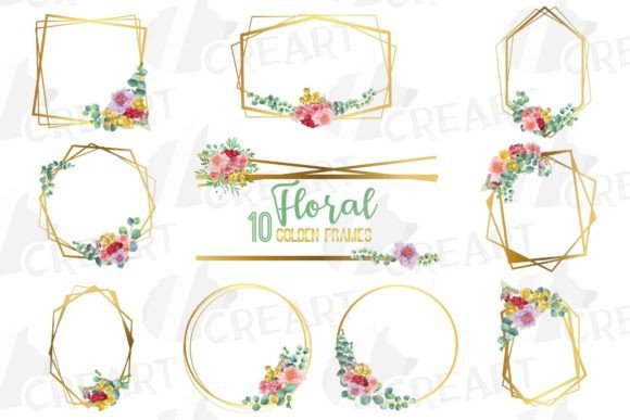 Golden Floral Frames Clip Art Pack for Graphics and Print Templates
