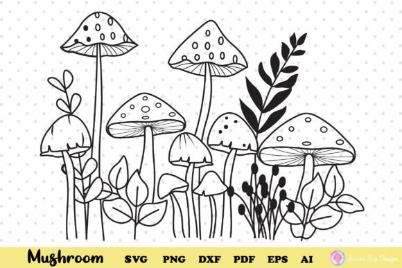 Mushroom Svg, Wildflower Svg for Graphics and Print Templates