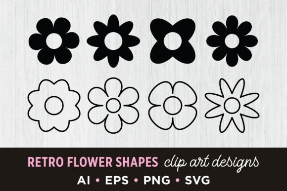 Retro Flowers Clip Art Set for Web and Print Graphics