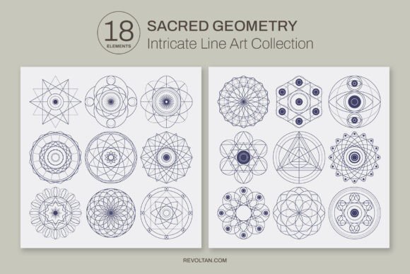Sacred Geometry Intricate Line Art Set Graphics