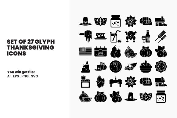 Set of 27 Glyph Thanksgiving Icons for Modern Graphics