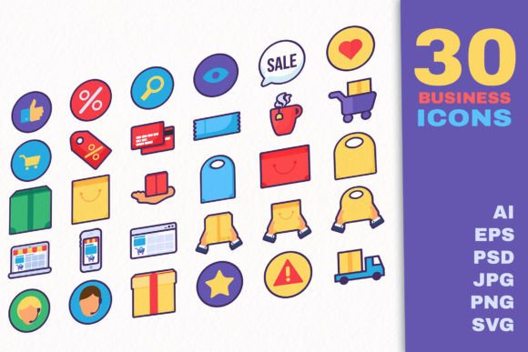 Shopping Outline Business Icons for Crafting and Design