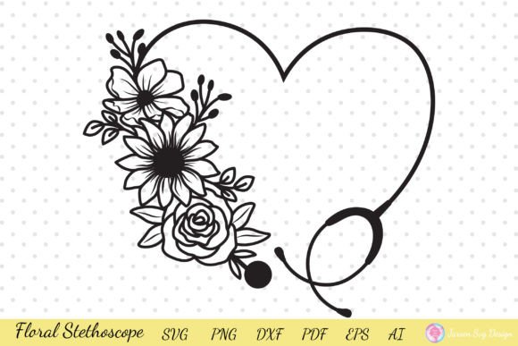 Stethpscope Floral Heart Svg ,Nurse Svg for Graphics & Print Templates