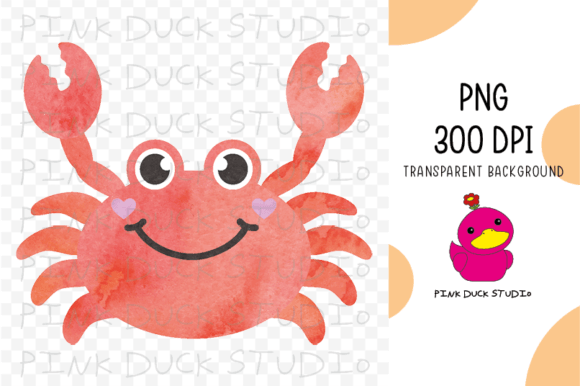 Watercolor Crab Summer Beach Animal Graphics for Crafts