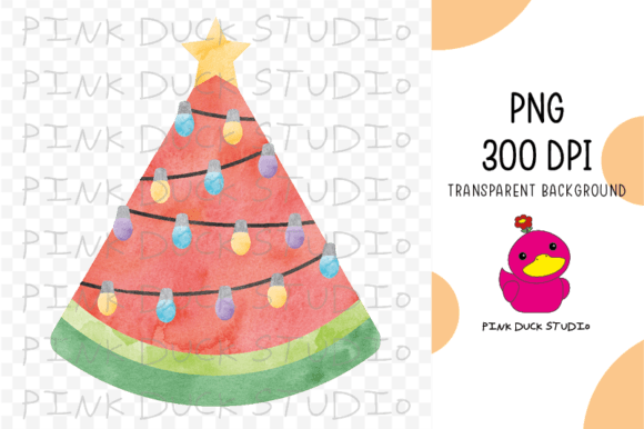 Watercolor Watermelon Tree Christmas Graphics for Crafts